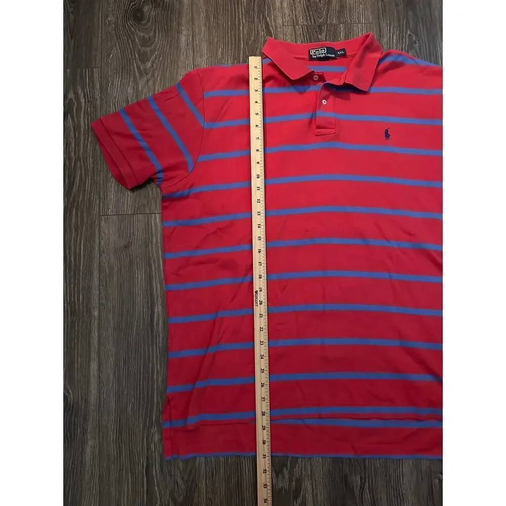 Polo Ralph Lauren Shirt Red Blue Striped Polo Shirt Navy Blue Pony Logo XXL